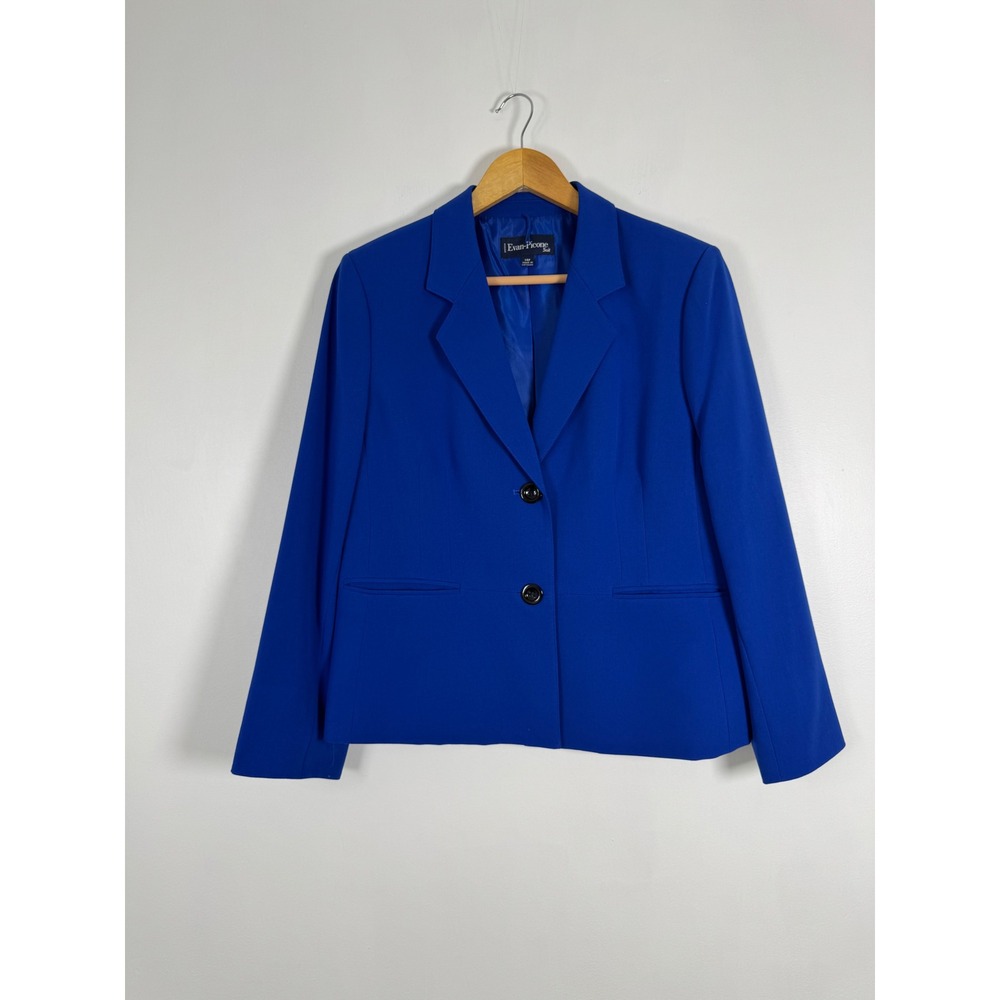 Evan-Picone Womens 14P Blazer Royal Blue Two Button Petite Suit Jacket